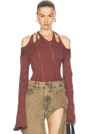 Jade Cropper Braided Long Sleeve Top in Rust