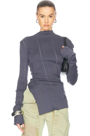 Jade Cropper Long Sleeve Top With Slit in Grey