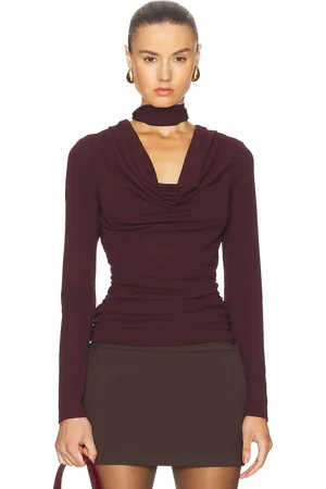 Nicholas Demitria Scarf Cowl Neck Long Sleeve Top in Wine