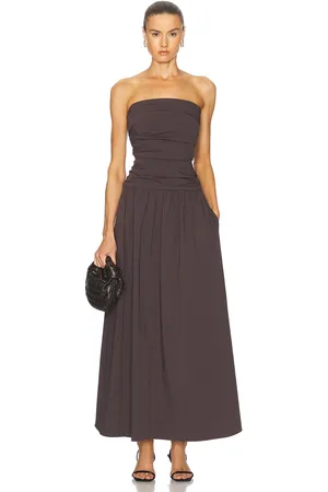 St Agni Gathered Strapless Tie Back Dress in Chocolate