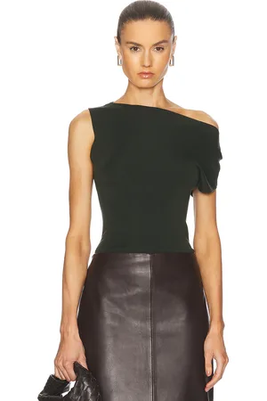 St Agni Asymmetric Knit Top in Dark Green