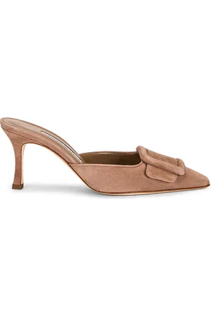 Manolo Blahnik Maysale 70 Suede Mule in Nude