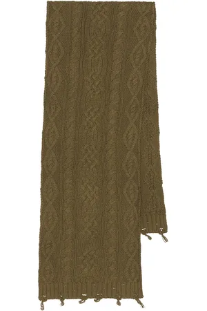Found Distressed Cable Knit Scarf in Olive