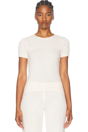 Leset Pointelle Slim Fit Tee in Blush
