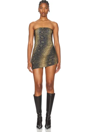 Norma Kamali Strapless Side Drape Pickleball Dress in Neutral