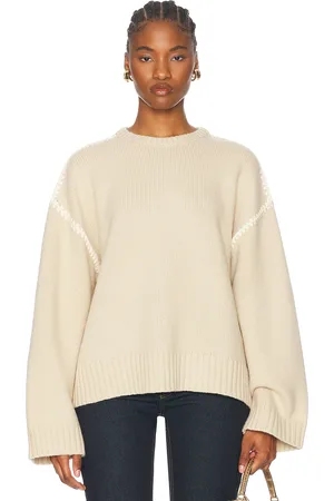 Totême Embroidered Wool Cashmere Knit Sweater in Beige
