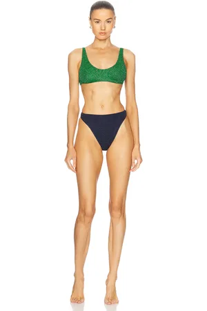 Oseree Lumiere 90s Sporty Bikini Set in Green,Navy