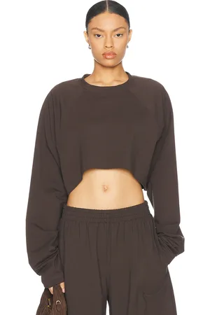 Norma Kamali Oversized Raglan Sleeve Cropped Top in Chocolate