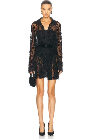 Norma Kamali Super Oversized Boyfriend Shirt Flared Mini Dress in Black