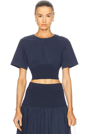 Simkhai Adair Crewneck Crop Top in Navy