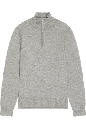 Guest In Residence Half Zip Turtleneck Sweater in Cashmere in Light Grey
