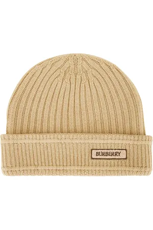 Burberry Logo Patch Beanie in Tan