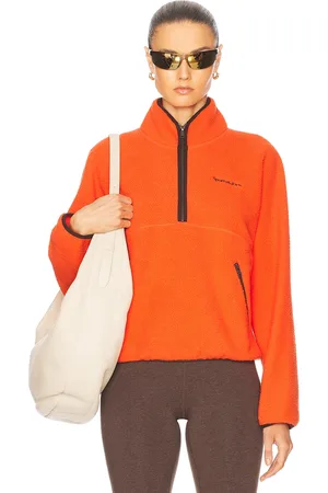 Sporty & Rich Serif Logo Sherpa Quarter Zip Sweater in Red