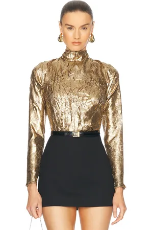 Ganni Long Sleeve Cut Out Top in Metallic