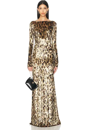 LAPOINTE Velvet Boatneck Gown in Brown