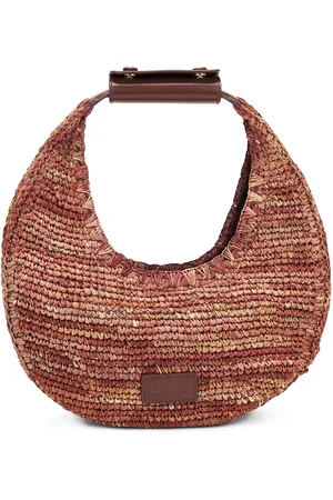 Staud Moon Raffia Tote Bag in Burgundy,Rust