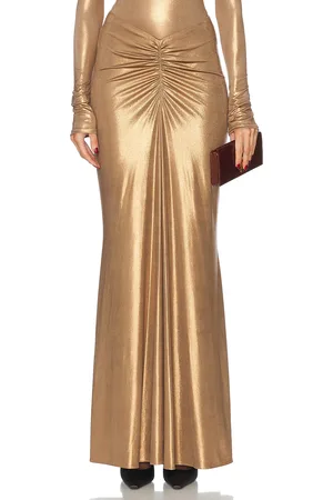 LAPOINTE Coated Jersey Ruched Maxi Skirt in Metallic Bronze