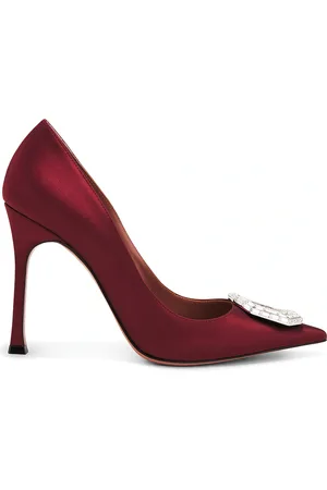 Amina Muaddi Camelia 105 Satin Pump in Wine
