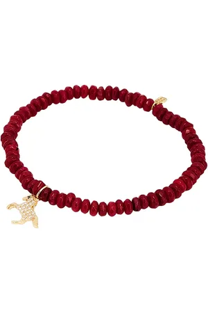 Sydney Evan Small Horse Charm Jade Rondelle Bracelet in Metallic Gold