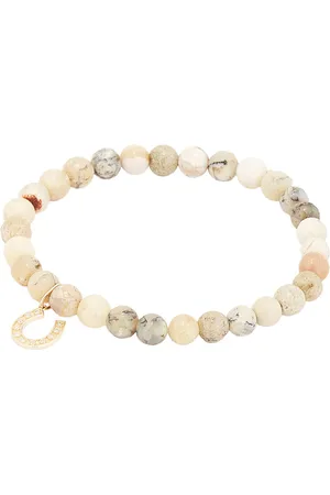 Sydney Evan Horseshoe Charm African Opal Beaded Bracelet in Metallic Gold