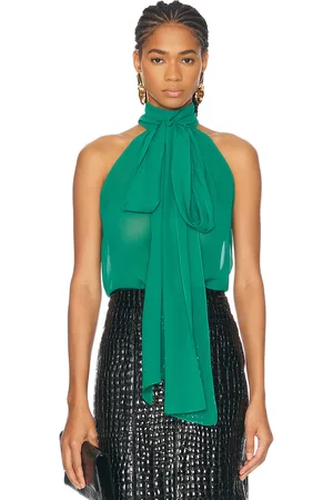 Tom Ford Sleeveless Lavalliere Blouse in Green
