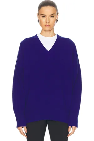 Rohe Compact Knitted V-Neck Jumper in Blue