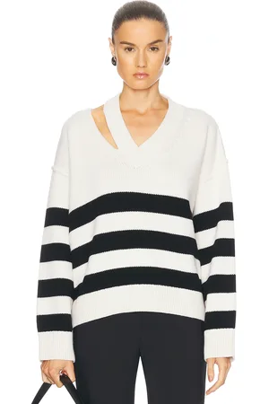 Rohe Deconstructed Cashmere Knitted Breton V-Neck Sweater in White