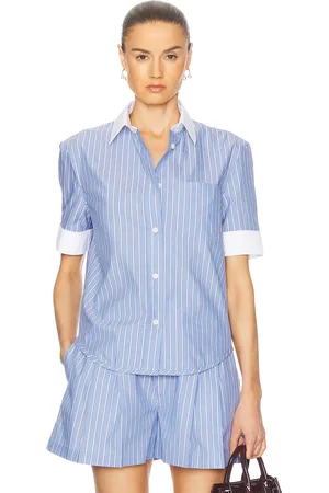 Marni Short Sleeve Button Up Top in Blue
