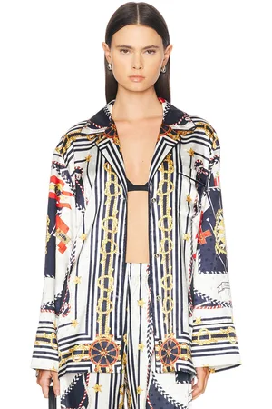 RONNY KOBO Valentina Top in White,Navy