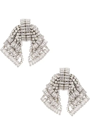 Alessandra Rich Crystal Bow Earrings in Metallic Silver
