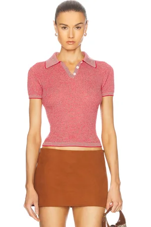Guest In Residence Cashmere Shrunken Polo in Red