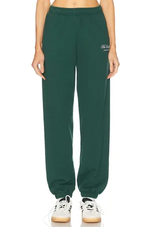Sporty & Rich X Hotel Carlyle Script Embroidered Sweatpant in Dark Green