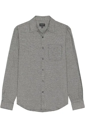 CLUB MONACO Lightweight Houndstooth Flannel Shirt in Black
