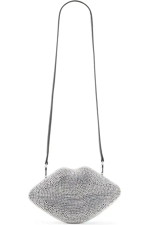 SIMON MILLER Crystal Lip Clutch in Black & Clear in Metallic