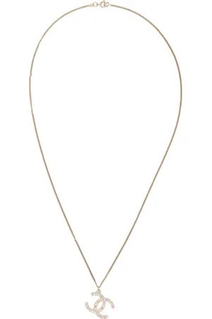 CHANEL CC Rhinestone Necklace in Metallic