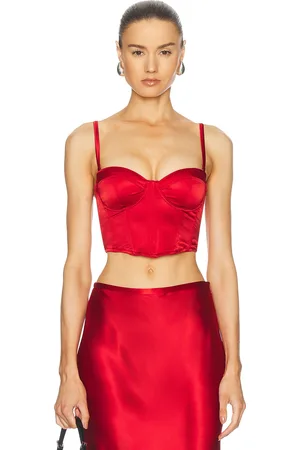 FLEUR DU MAL Cropped Hamptons Bustier Top in Red