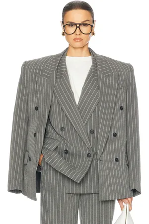 Helsa Pinstripe Double Breasted Blazer in Grey