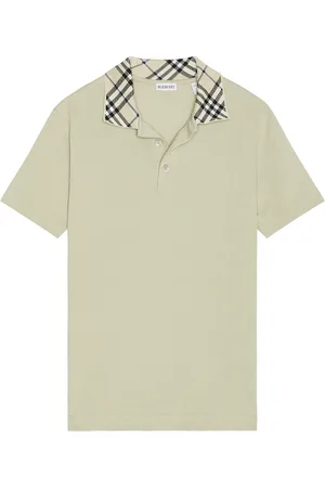 Burberry Polo With Check Collar in Sage