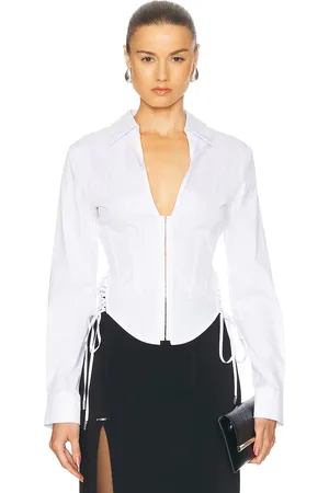 MUGLER Long Sleeve Corset Top in White