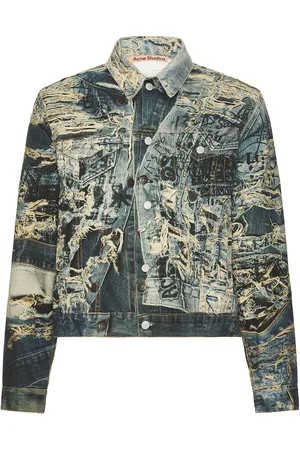 Acne Studios Torn Scribble Denim Jacket in Blue