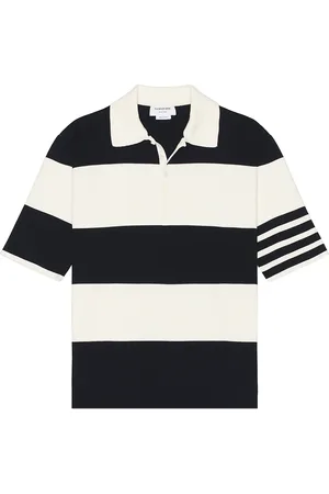 Thom Browne Rugby Stripe Short Sleeve Polo in Navy
