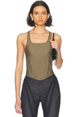 MUGLER Corset Tank Top in Olive