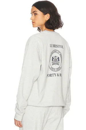 Sporty & Rich X Le Bristol Paris Crest Seal 100th Crewneck Sweatshirt in Grey