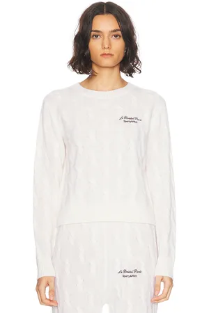 Sporty & Rich X Le Bristol Paris Faubourg Cable Knit Cashmere Crewneck Sweater in