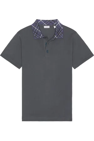 Burberry Check Collar Polo in Grey