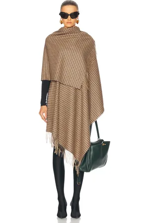 Balenciaga Fringed Houndstooth Shawl in Beige