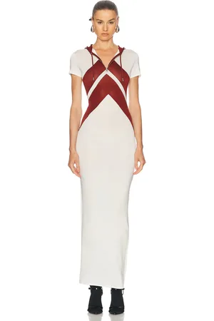 Jean Paul Gaultier Inlaid Chevron Long Dress in White