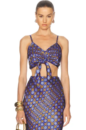 Christopher John Rogers Twist Front Bralette Top in Blue