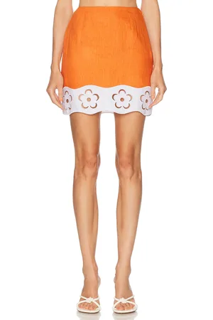 Staud Margaux Linen Skirt in Orange