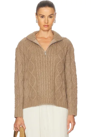 Jenni Kayne Cable Half Zip Sweater in Brown